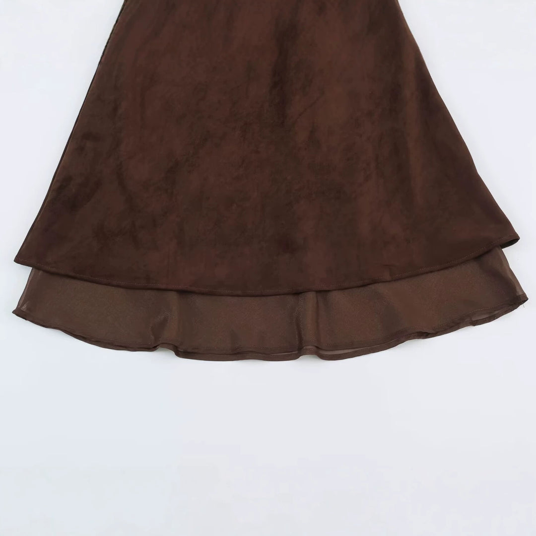 Damen A‑Linien Midirock mit Veloursoptik und Chiffon‑Volant Drune