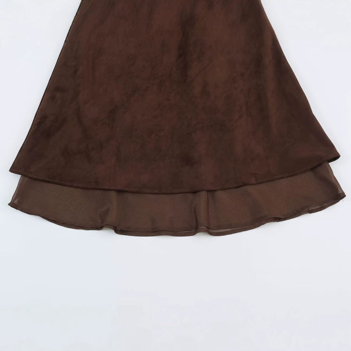 Damen A‑Linien Midirock mit Veloursoptik und Chiffon‑Volant Drune