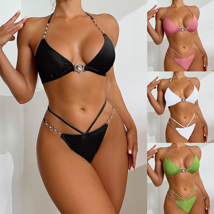 Damen Triangel-Bikini mit verstellbaren Trägern und glamourösem Schmuckbesatz Drune