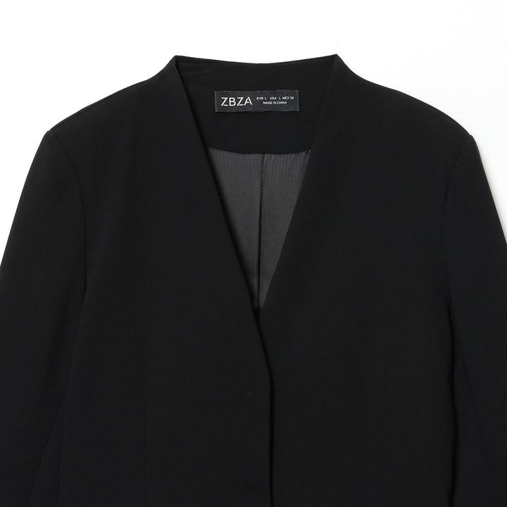 Damen nan kragenloser Longblazer mit offenem Vorderteil, Pattentaschen und leichtem Stretch Drune