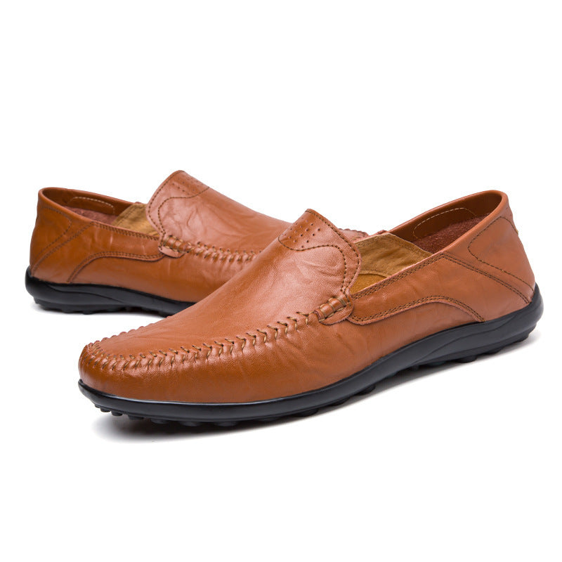 Herren Lederloafer im Mokassin-Stil mit handgenähter Ziernaht, elastischen Seiteneinsätzen und rutschfester Gummilaufsohle Drune