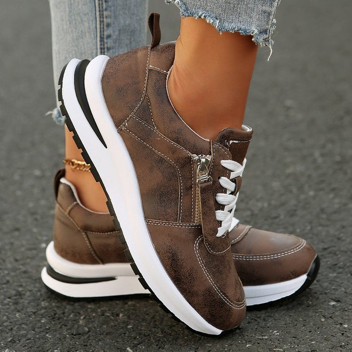 Damen modischer Keil-Sneaker mit seitlichem Reißverschluss gepolstertem Memory-Fußbett und profilierter Laufsohle Drune