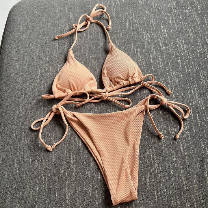 Damen Triangel-Bikini mit verstellbaren Trägern und Ripp-Design Drune