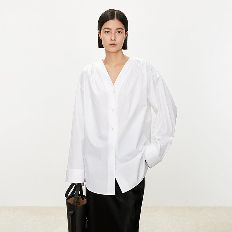 Damen modisches Oversize-Hemd mit raffiniertem V-Ausschnitt Drune