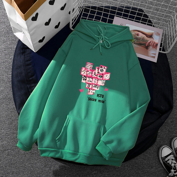 Damen nan Kapuzenpullover mit Sticky-Note Grafik, Kängurutasche und weichem Fleecefutter Drune