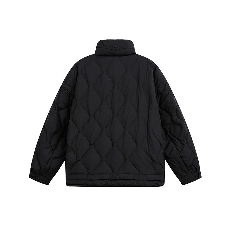 Damen Oversize gesteppte Jacke mit Stehkragen, Wellensteppung und Tunnelzug Drune