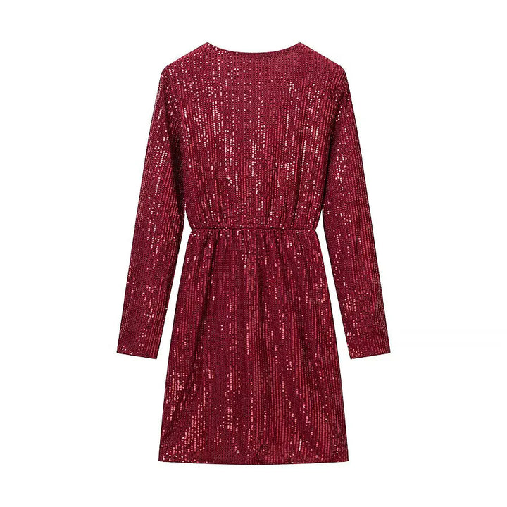 Damen nan Wickel-Minikleid mit Paillettenbesatz, tiefem V‑Ausschnitt und taillierendem Bindegürtel Drune