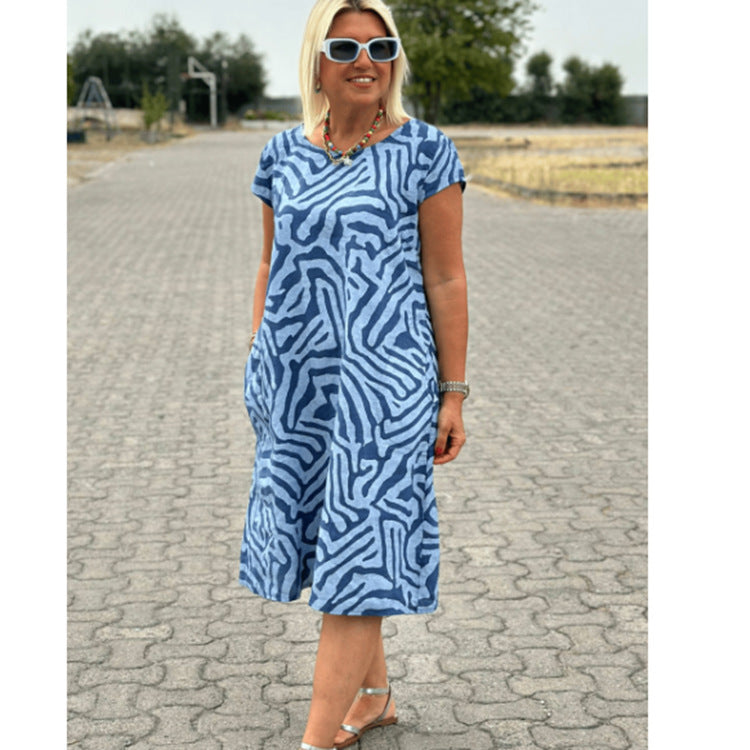 Damen nan knielanges A-Linien-Midikleid mit strukturierter Jacquardoptik und Rundhalsausschnitt Drune