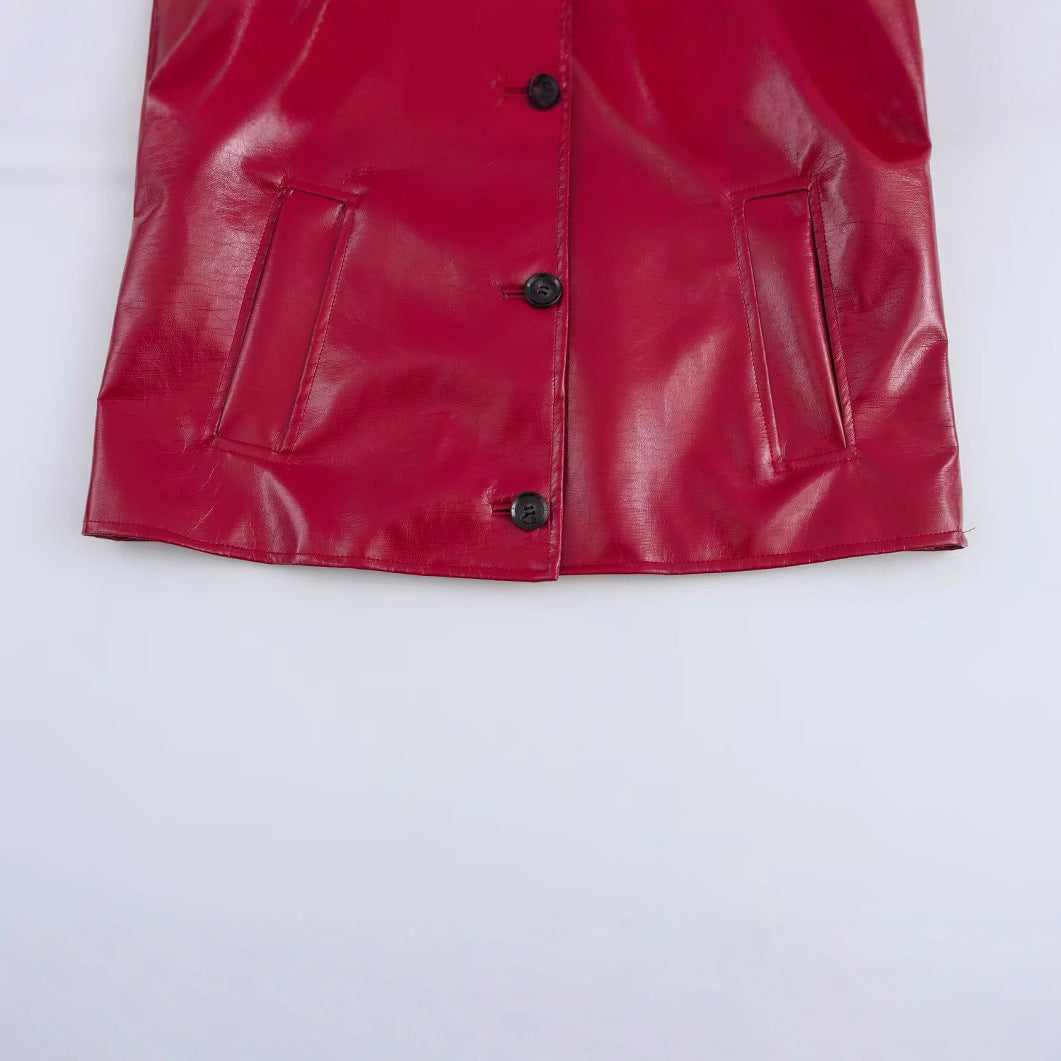 Damen Kunstlederjacke mit glänzendem Finish und praktischen Taschen Drune