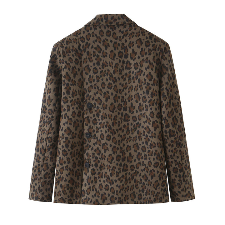 Damen Taillierter Blazer mit Leopardenprint, Reverskragen und Pattentaschen Drune