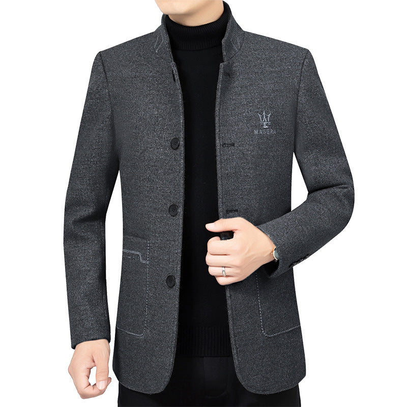 Herren Kurzblazer im Sakko-Stil mit Stehkragen und strukturierter Wollmischung Drune