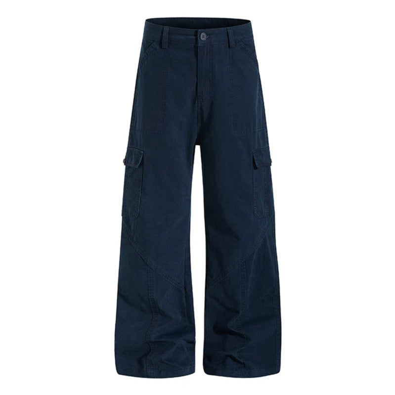 Damen Weite Cargo-Hose aus Baumwoll-Mix mit hohem Bund und Multifunktionstaschen Drune