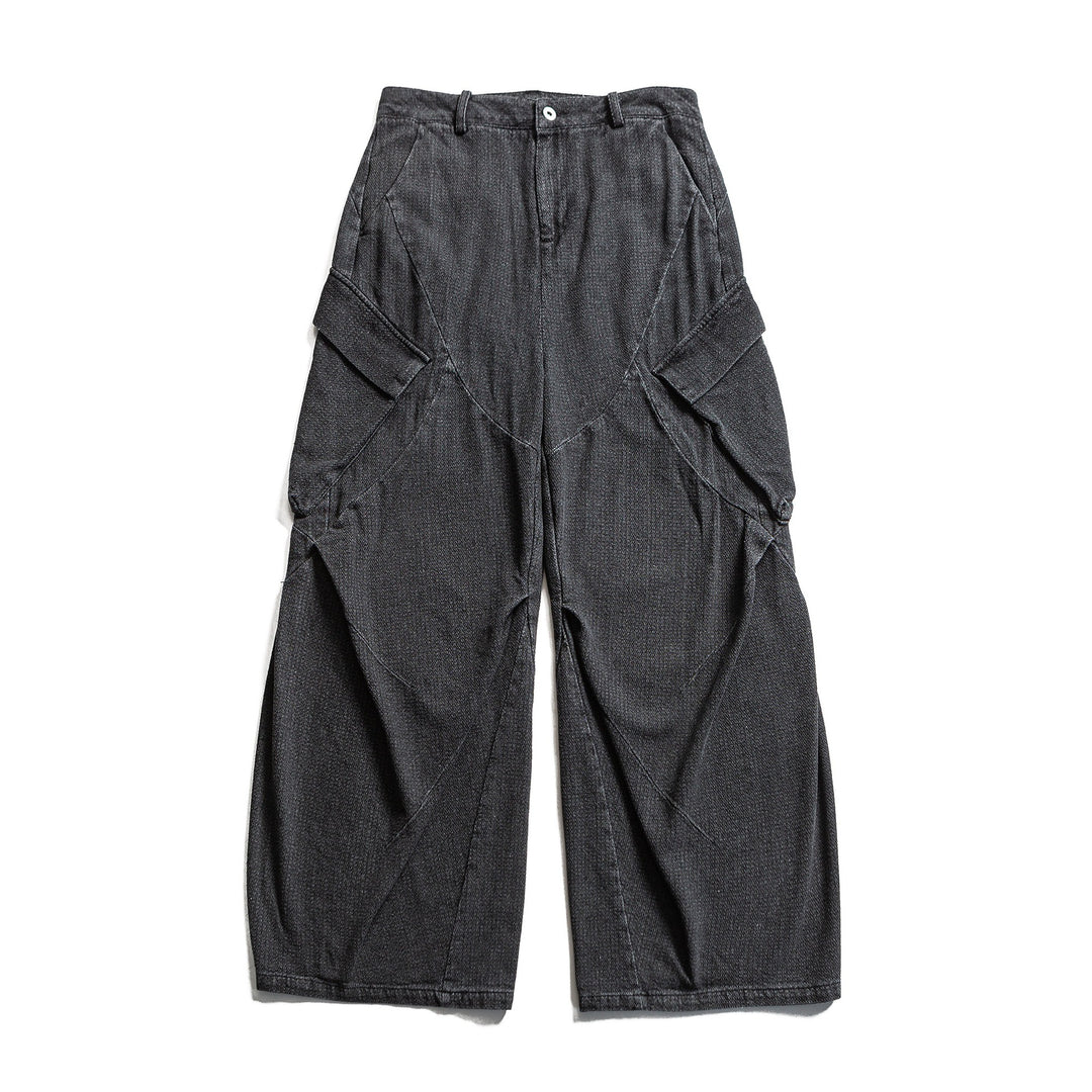 Damen Weite Cargo-Jeanshose mit hoher Taille, markanten Teilnähten und dekorativen Taschen Drune