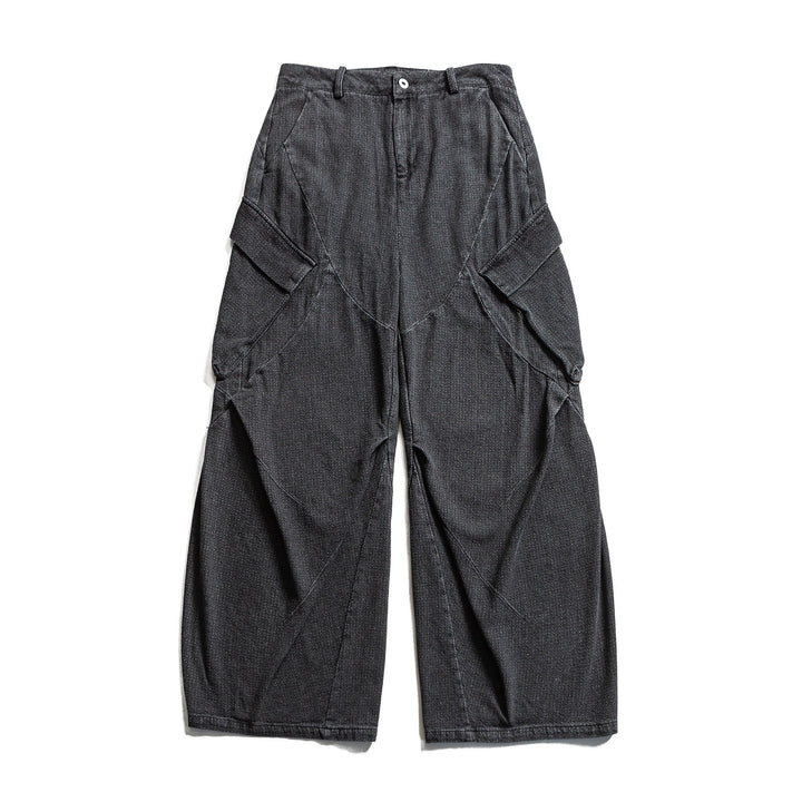 Damen Weite Cargo-Jeanshose mit hoher Taille, markanten Teilnähten und dekorativen Taschen Drune