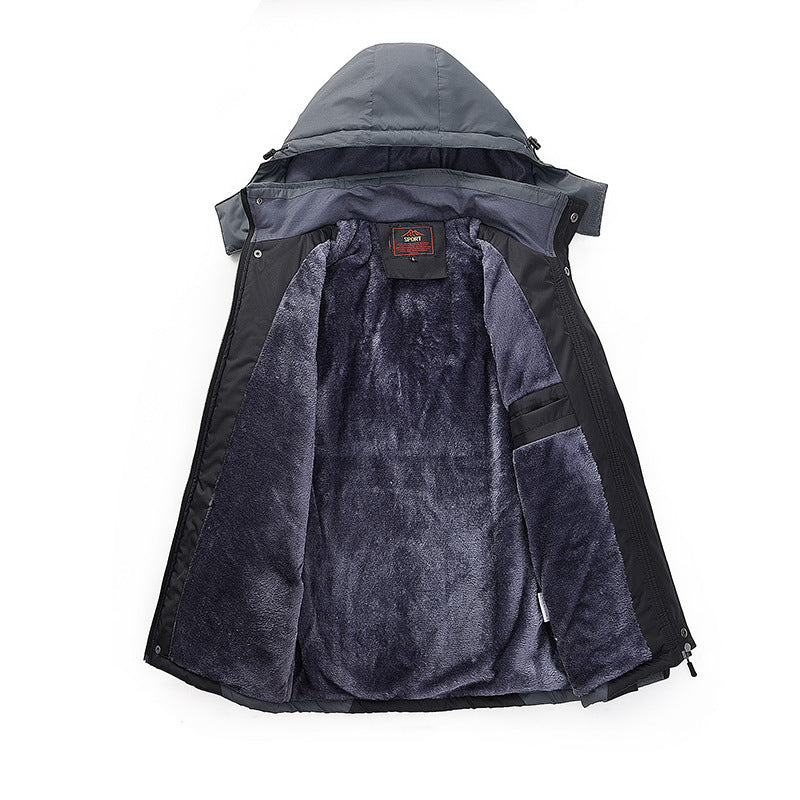Herren technische Outdoorjacke mit herausnehmbarer Fleece‑Innenjacke und abnehmbarer Kapuze Drune