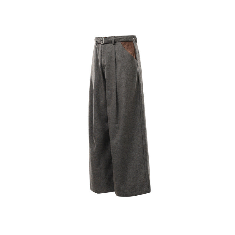 Damen Weite High Waist Culotte-Hose mit Gürtel und Kontrasttaschen Drune