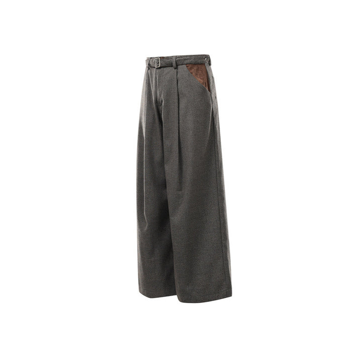 Damen Weite High Waist Culotte-Hose mit Gürtel und Kontrasttaschen Drune