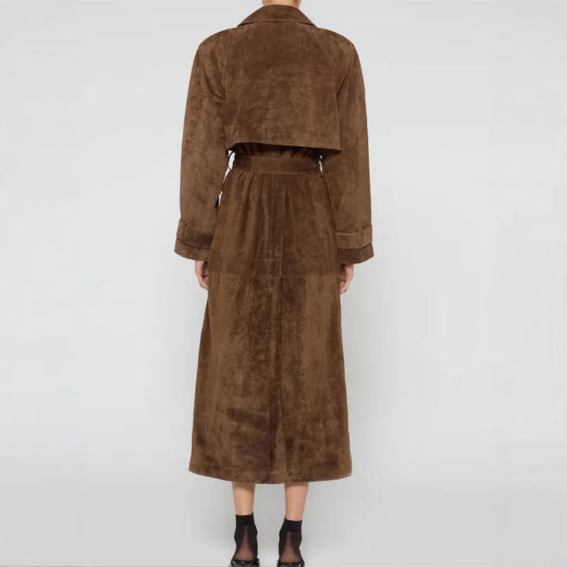 Damen Langer Wildledermantel mit eleganter Silhouette Drune