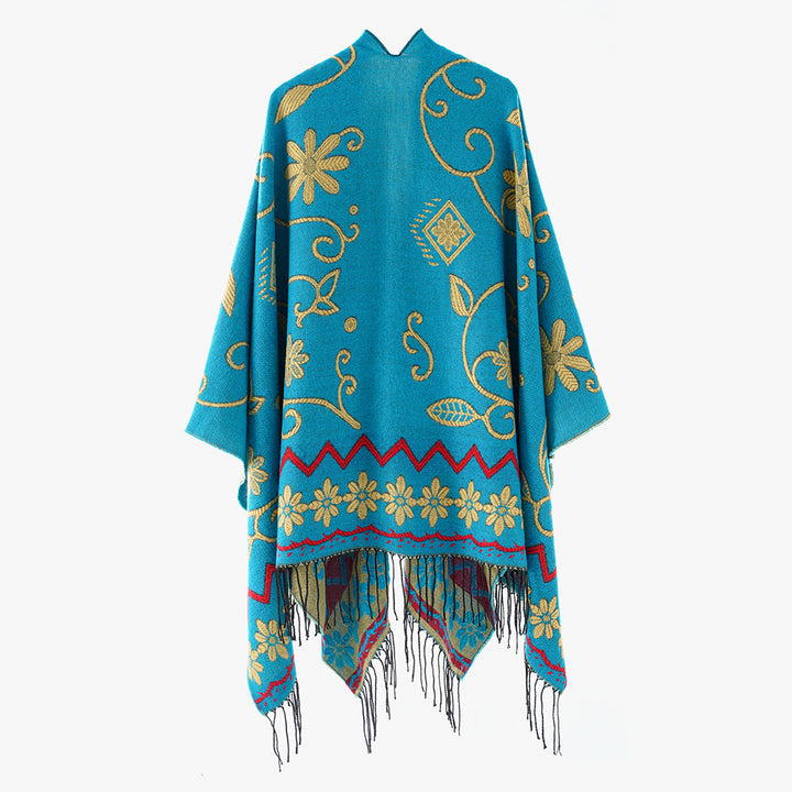 Damen Jacquard Überwurfcape aus feinem Strick mit Paisley-Bordüre Drune