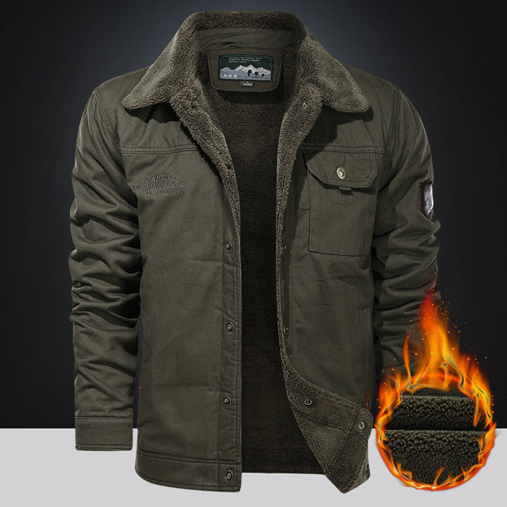 Herren nan gefütterte Canvas-Fieldjacke mit Teddyfutter, Brustklappe und Druckknopffront Drune