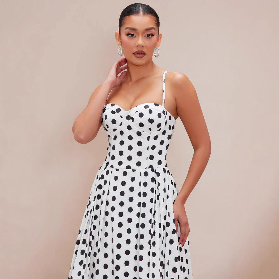 Damen Maxi-Kleid mit punktiertem Design und taillierter Passform Drune