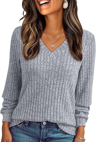 Damen Weicher Rippstrickpullover mit V-Ausschnitt Drune