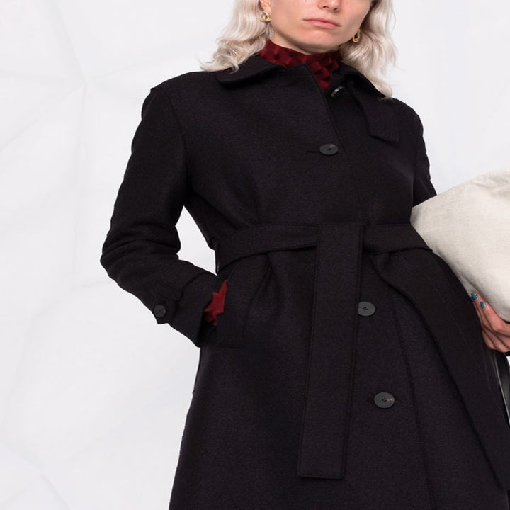 Damen Taillierter Wollmix-Mantel mit Bindegürtel und A-Linien-Schnitt Drune