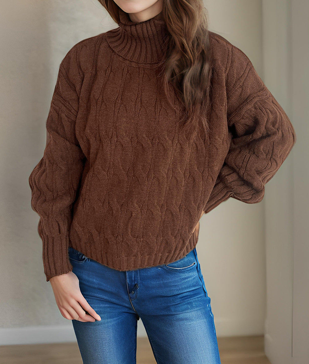 Damen Strickpullover mit hohem Kragen und strukturierter Zopfoptik Drune