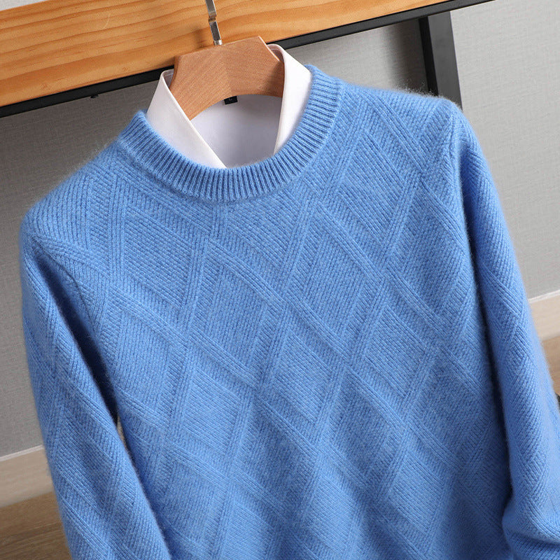 Herren Feiner Rautenstruktur Rundhalspullover aus Merino‑Blend mit softem Griff Drune