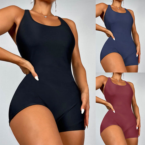Damen Sportlicher Einteiler Badeanzug mit tiefem Ausschnitt Drune