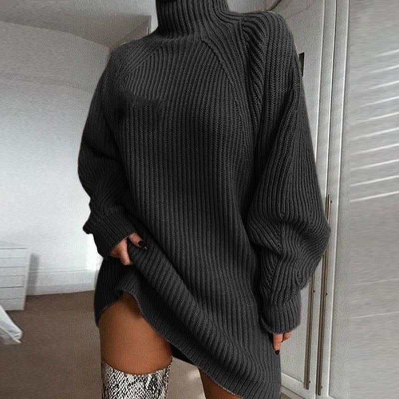 Damen Oversized Strickpullover mit hohem Kragen und Rippstruktur Drune