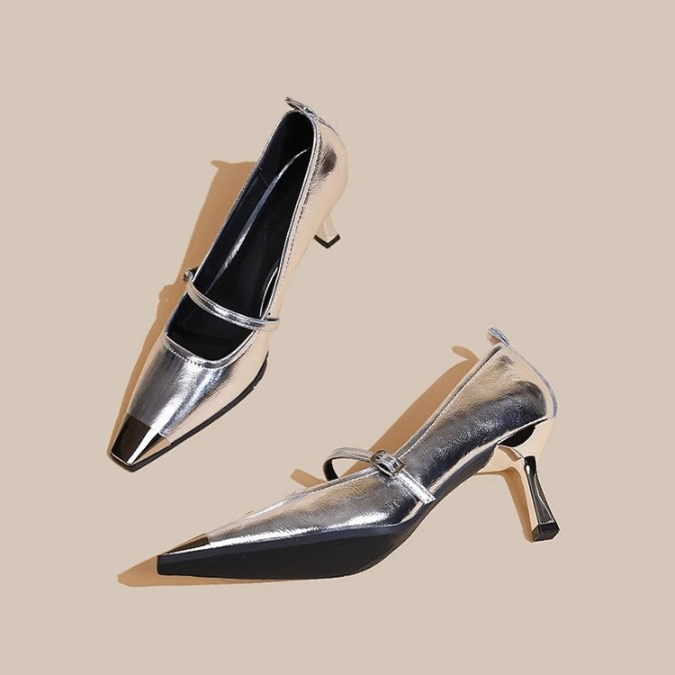 Damen elegante Slingback-Pumps mit spitzem Zehenbereich und glitzerndem Obermaterial Drune