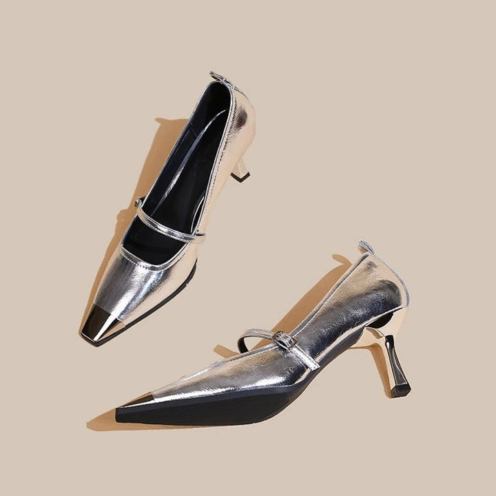 Damen elegante Slingback-Pumps mit spitzem Zehenbereich und glitzerndem Obermaterial Drune