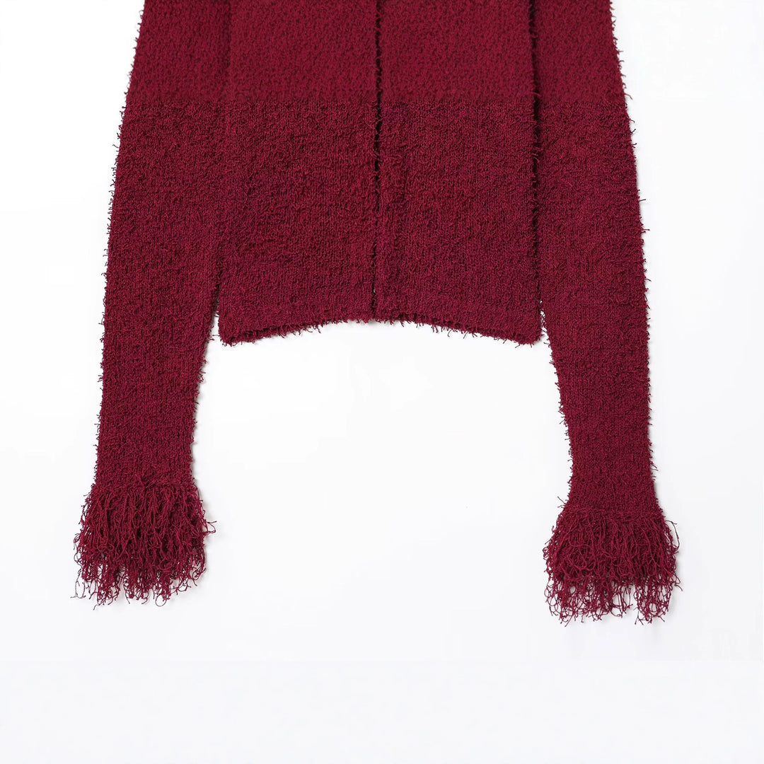 Damen kuschelige Strickjacke mit fransigen Ärmelabschlüssen und elegantem Stehkragen Drune