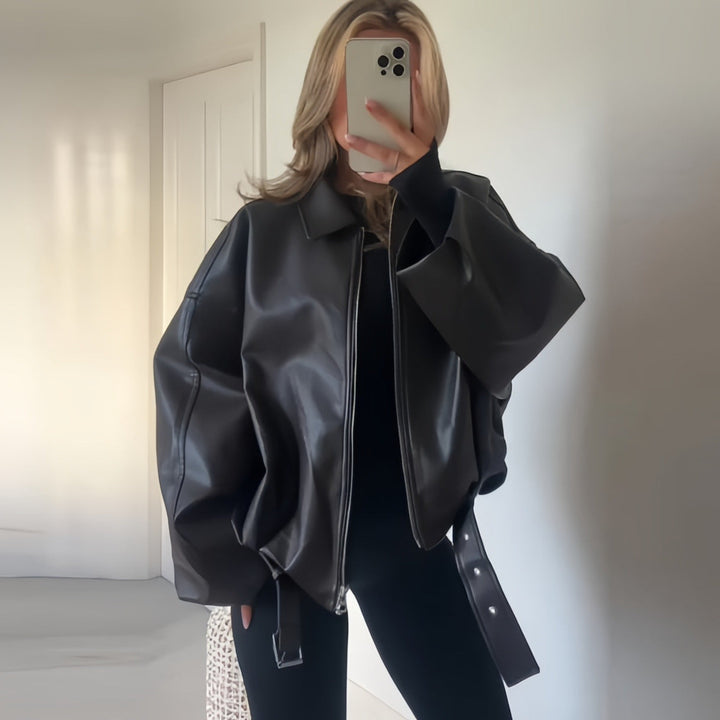 Damen oversized Kunstlederjacke mit lässigem Schnitt Drune