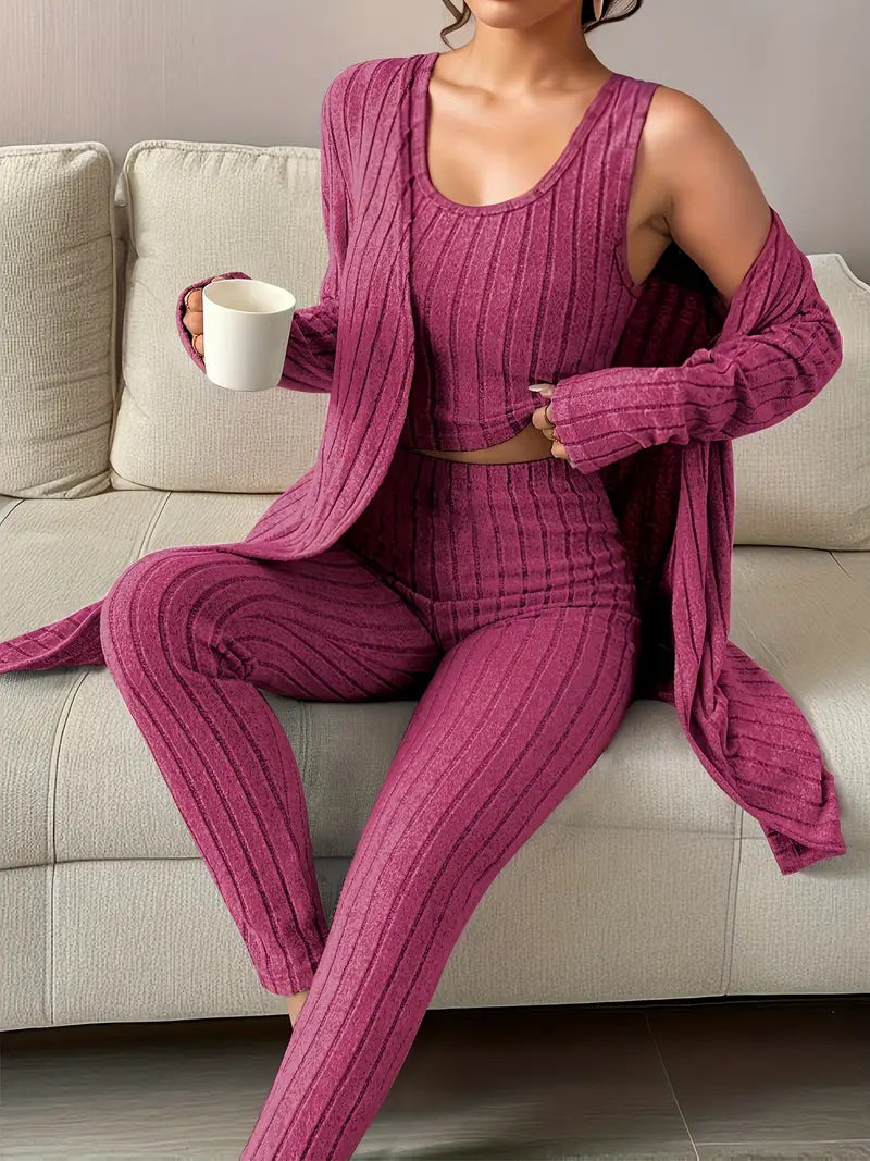 Damen komfortables Strick-Loungewear Set Drune