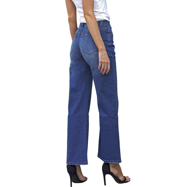 Damen Hochtaillierte gerade geschnittene Cropped-Jeans mit rohem Saum Drune