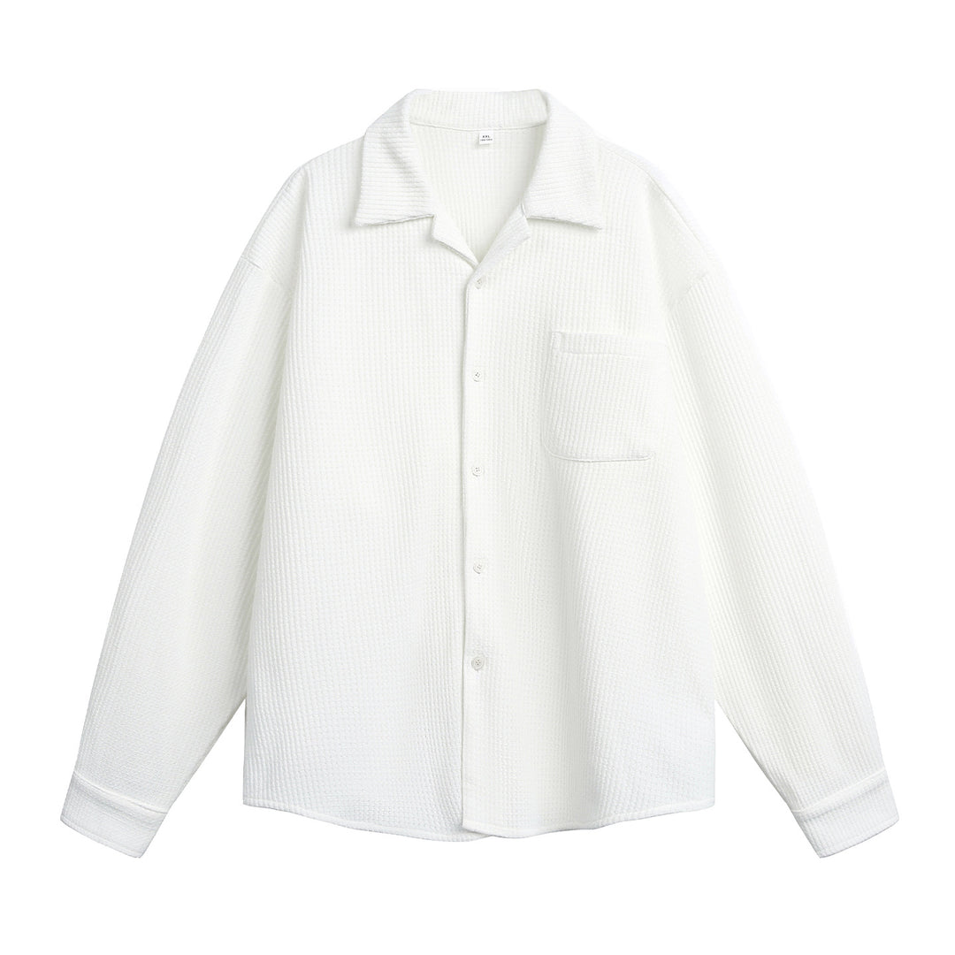 Unisex Komfortables Overshirt aus Strukturstrick mit Hemdkragen und Brusttasche Drune