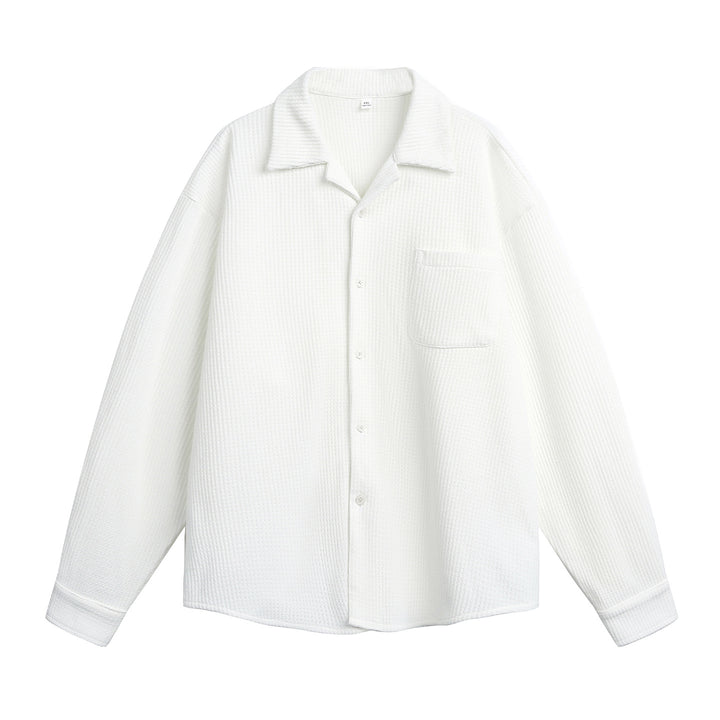 Unisex Komfortables Overshirt aus Strukturstrick mit Hemdkragen und Brusttasche Drune
