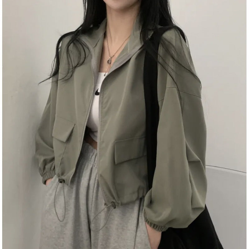 Damen cropped Jacke mit elastischen Bündchen und lässigem Schnitt
