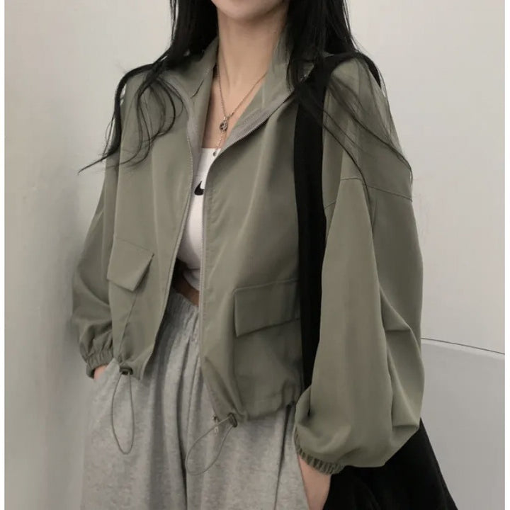Damen cropped Jacke mit elastischen Bündchen und lässigem Schnitt