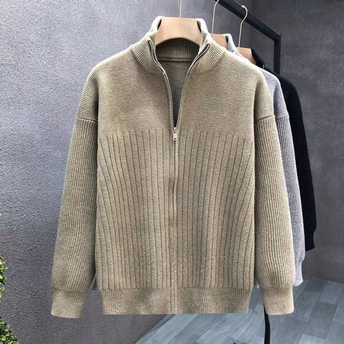 Herren Oversize Feinstrick-Pullover mit halbem Reißverschluss und markanter Rippenstruktur Drune