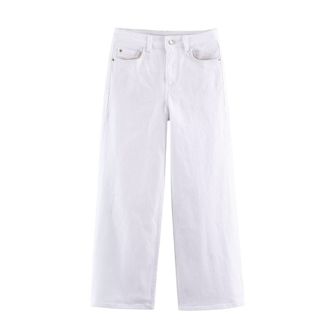 Damen Hochtaillierte Cropped Jeans mit weitem Bein und Fünf‑Taschen‑Schnitt Drune