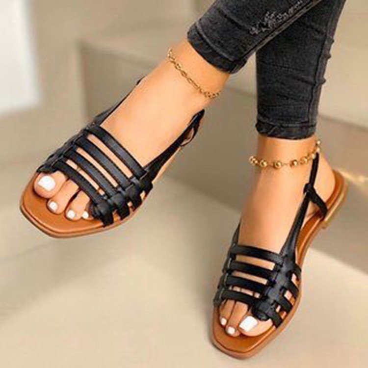 Damen Geflochtene Riemchen‑Slingback‑Sandalen mit quadratischer Zehenpartie und flacher Laufsohle Drune