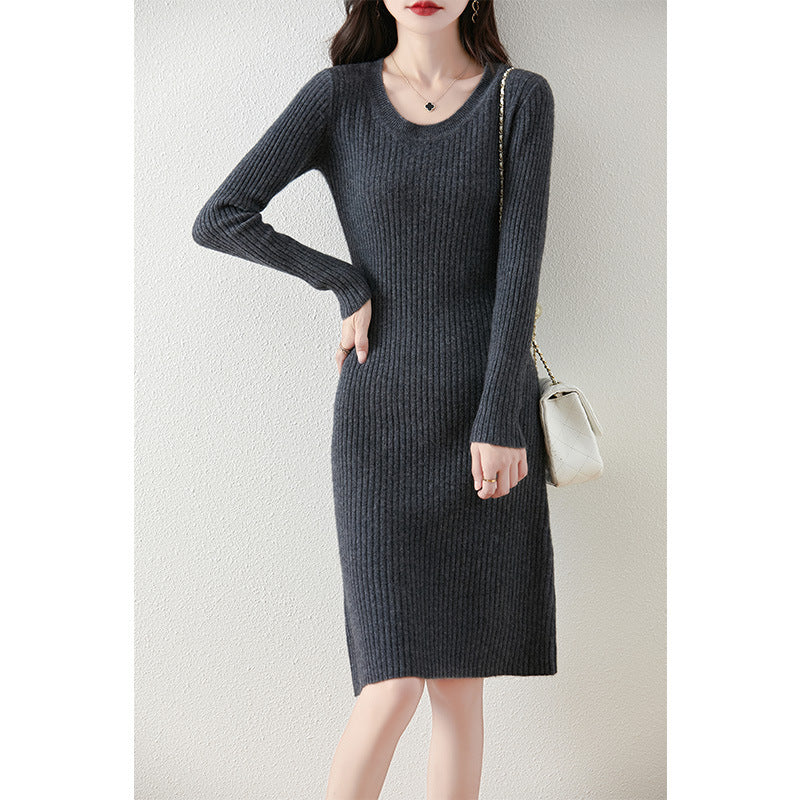 Damen Strickkleid mit feiner Rippstruktur und tailliertem Schnitt Drune