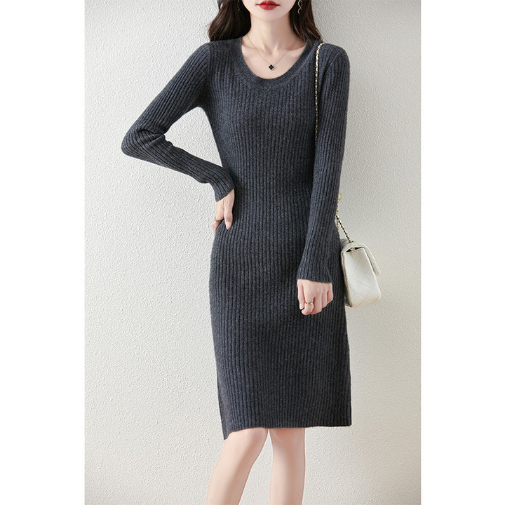 Damen Strickkleid mit feiner Rippstruktur und tailliertem Schnitt Drune