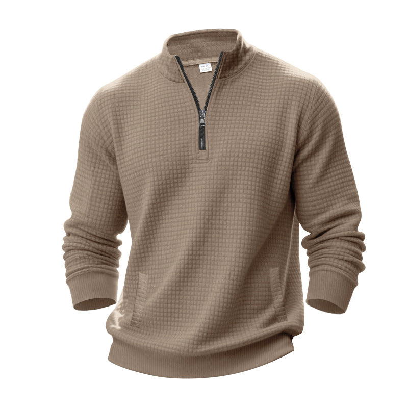 Herren nan Waffelstruktur-Halbzip-Pullover mit Stehkragen und dezenten Eingrifftaschen Drune