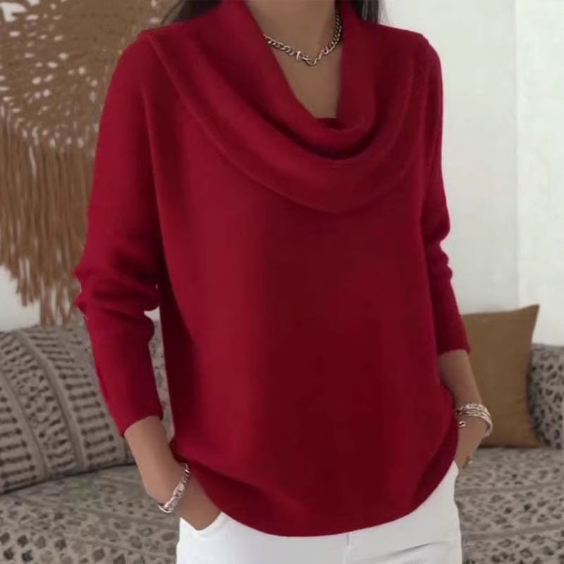 Damen nan fein gestrickter Pullover mit Wasserfallkragen und geripptem Saum Drune