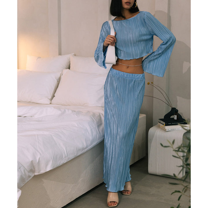Damen Plissiertes Zweiteiler-Set mit langem Rock und cropped Oberteil Drune