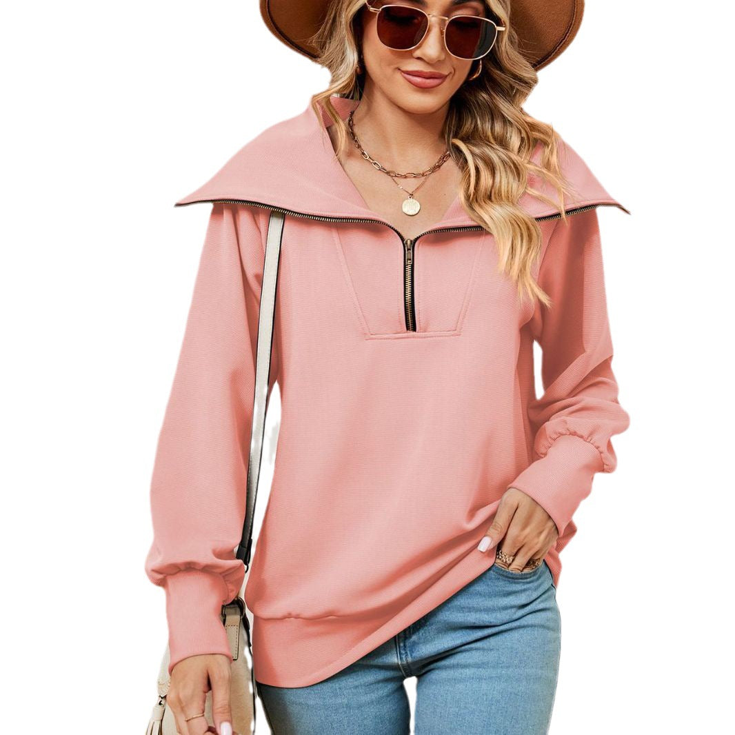 Damen Pullover mit modernem Stehkragen und Reißverschluss Drune